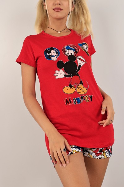 Kırmızı Baskılı Bayan Pijama Takımı 125328
