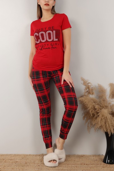 Kırmızı Baskılı Bayan Pijama Takımı 155539