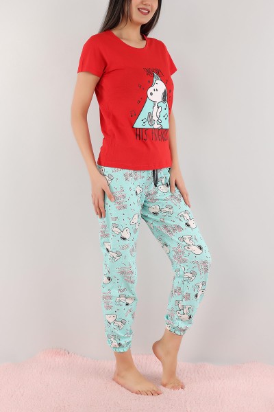 Kırmızı Baskılı Bayan Pijama Takımı 165762