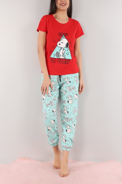 Kırmızı Baskılı Bayan Pijama Takımı 165762