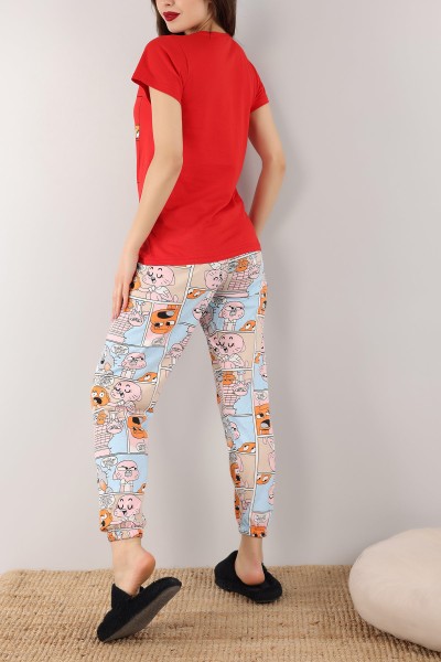 Kırmızı Baskılı Bayan Pijama Takımı 165782