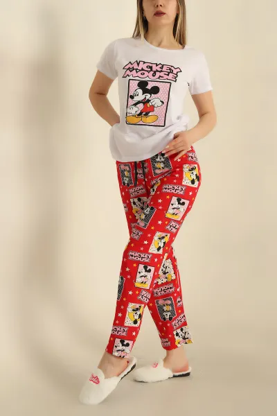 Kırmızı Baskılı Bayan Pijama Takımı 268014