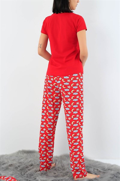 Kırmızı Baskılı Bayan Pijama Takımı 29121B