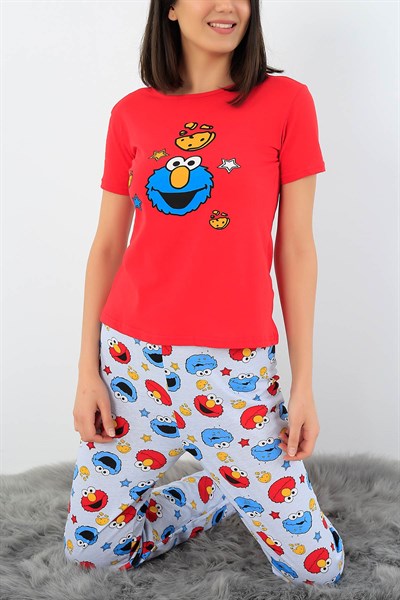 Kırmızı Baskılı Bayan Pijama Takımı 33401