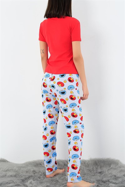 Kırmızı Baskılı Bayan Pijama Takımı 33401