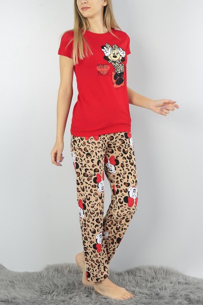 Kırmızı Baskılı Bayan Pijama Takımı 52027