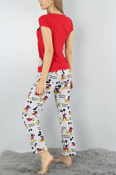 Kırmızı Baskılı Bayan Pijama Takımı 52055