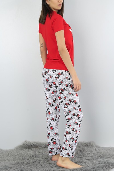 Kırmızı Baskılı Bayan Pijama Takımı 52163