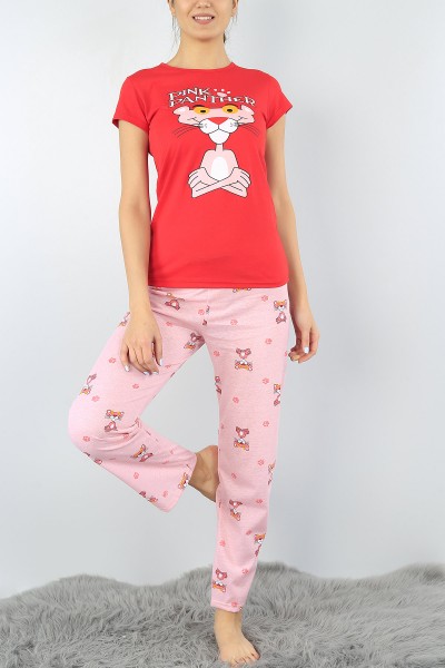 Kırmızı Baskılı Bayan Pijama Takımı 52213