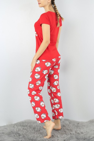 Kırmızı Baskılı Bayan Pijama Takımı 52263