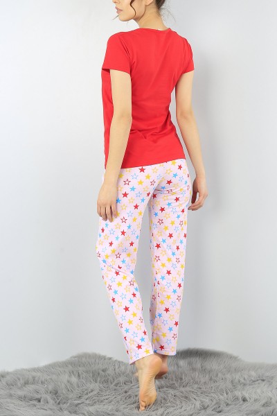 Kırmızı Baskılı Bayan Pijama Takımı 52275