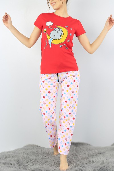 Kırmızı Baskılı Bayan Pijama Takımı 52275