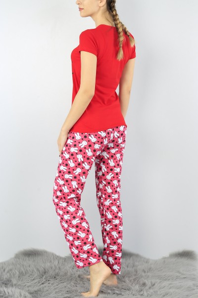 Kırmızı Baskılı Bayan Pijama Takımı 52307