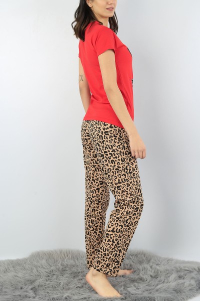 Kırmızı Baskılı Bayan Pijama Takımı 52343