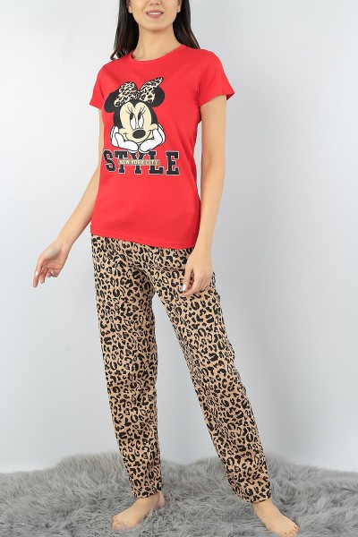 Kırmızı Baskılı Bayan Pijama Takımı 52343
