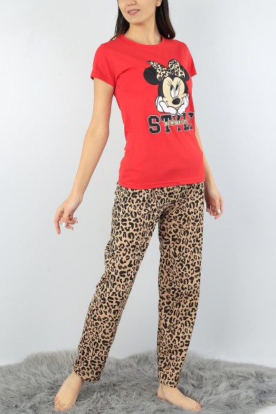 Kırmızı Baskılı Bayan Pijama Takımı 52343