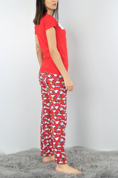Kırmızı Baskılı Bayan Pijama Takımı 52370