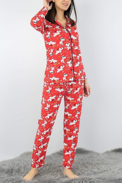 Kırmızı Baskılı Bayan Pijama Takımı 52859