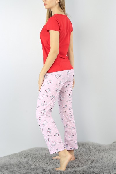 Kırmızı Baskılı Bayan Pijama Takımı 53360