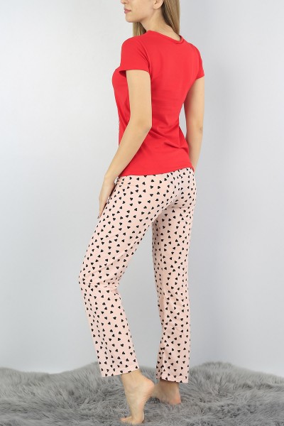 Kırmızı Baskılı Bayan Pijama Takımı 54411
