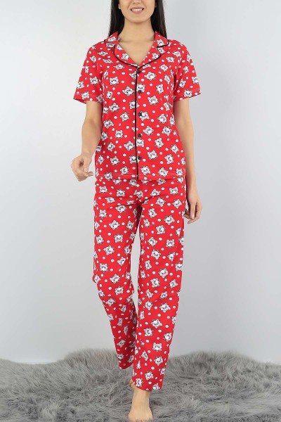 Kırmızı Baskılı Bayan Pijama Takımı 54538
