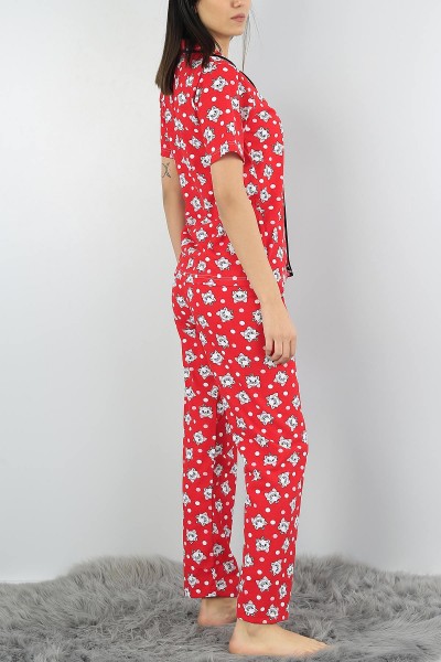 Kırmızı Baskılı Bayan Pijama Takımı 54538