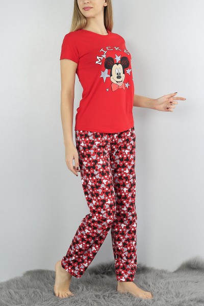 Kırmızı Baskılı Bayan Pijama Takımı 54638