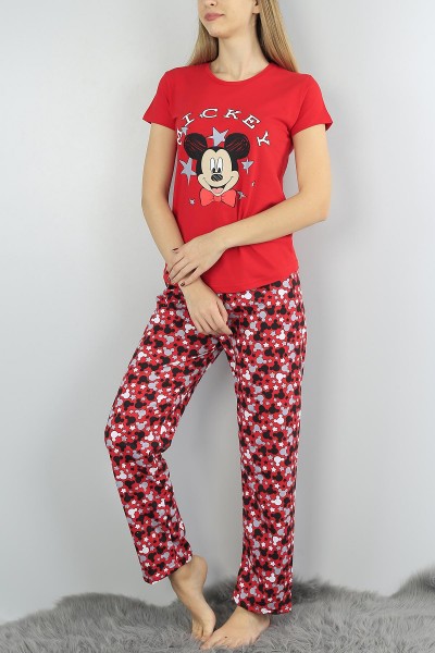 Kırmızı Baskılı Bayan Pijama Takımı 54638