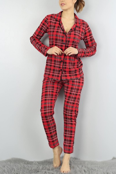 Kırmızı Baskılı Bayan Pijama Takımı 54818