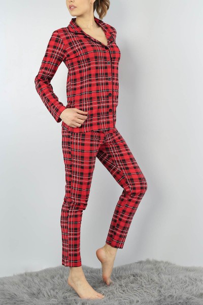 Kırmızı Baskılı Bayan Pijama Takımı 54818
