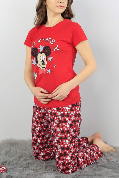 Kırmızı Baskılı Bayan Pijama Takımı 56799