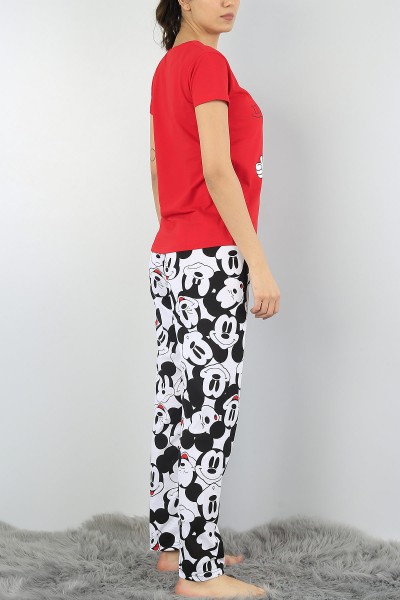 Kırmızı Baskılı Bayan Pijama Takımı 56803