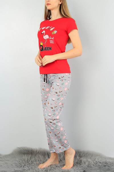 Kırmızı Baskılı Bayan Pijama Takımı 58961