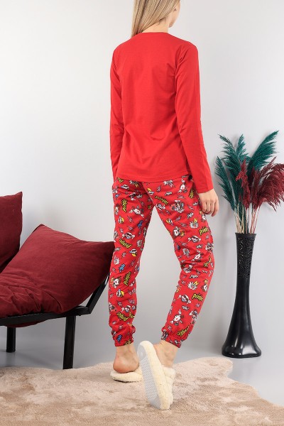 Kırmızı Baskılı Bayan Pijama Takımı 89389