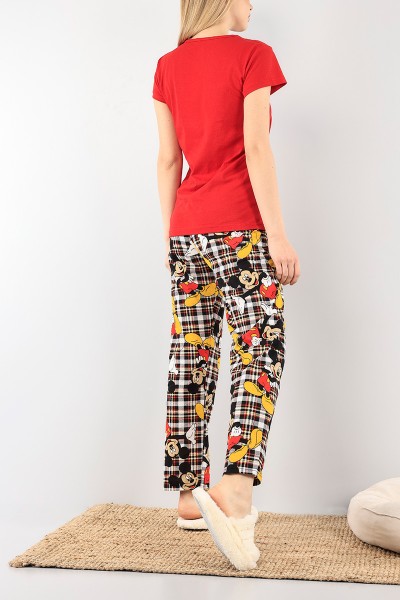 Kırmızı Baskılı Bayan Pijama Takımı 92101