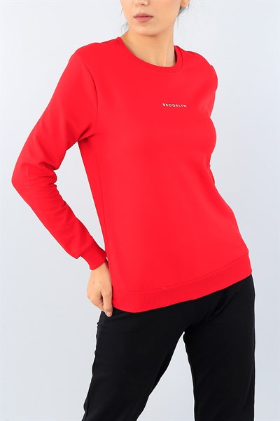 Kırmızı Baskılı Bayan Sweat 39166