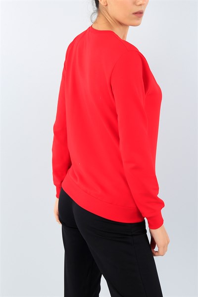 Kırmızı Baskılı Bayan Sweat 39166