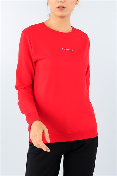 Kırmızı Baskılı Bayan Sweat 39166