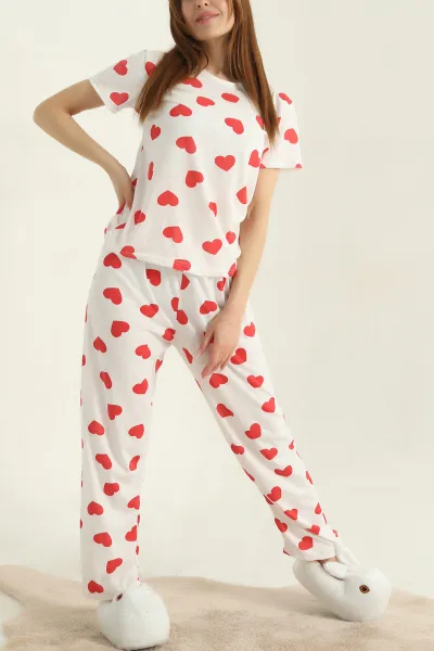 Kırmızı Baskılı Kadın Pijama Takımı 357151