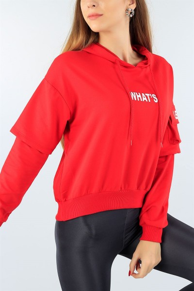 Kırmızı Baskılı Likralı Bayan Sweat 42400
