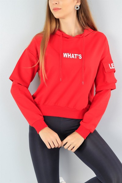 Kırmızı Baskılı Likralı Bayan Sweat 42400