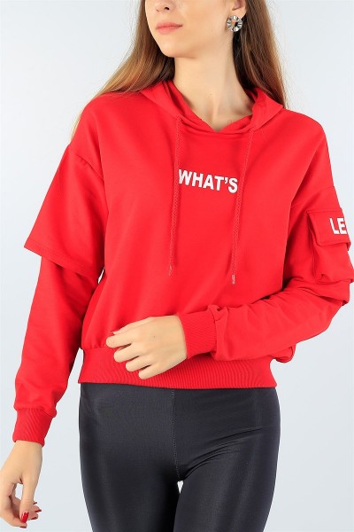 Kırmızı Baskılı Likralı Bayan Sweat 42400