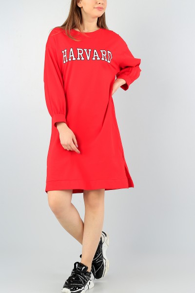Kırmızı Baskılı Likralı Tunik Elbise 58110