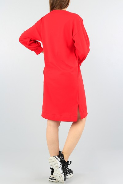 Kırmızı Baskılı Likralı Tunik Elbise 58110