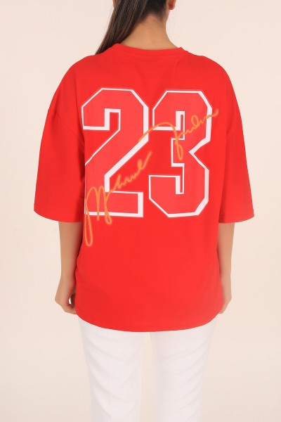Kırmızı Baskılı Oversize Tişört 169884
