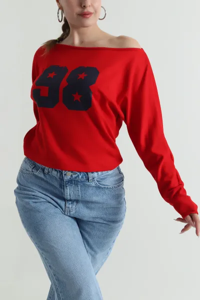 Kırmızı Baskılı Oysho Kadın Bluz 487141