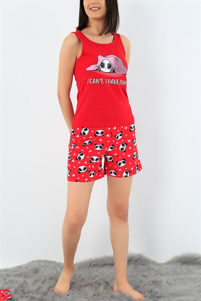 Kırmızı Baskılı Pijama Takımı 32723