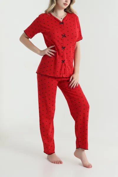 Kırmızı Baskılı Pointel Kadın Pijama Takımı 463562