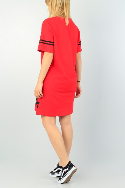 Kırmızı Baskılı Tasarım Elbise 67199