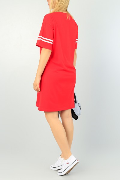 Kırmızı Baskılı Tasarım Elbise 69543